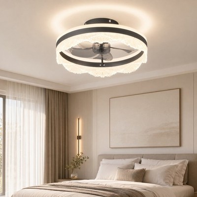 16 inch Wave Design LED Ceiling Fan Up Down Light Flush Mount Remote APP Control