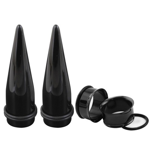 HEKEUOR 1/2 12mm Stainless Steel Black Tapers Stretching and Tunnels Ear Gauging