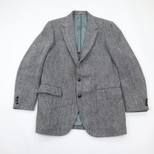 Harris Tweed Sport Coat Mens 40 Long Gray Herringbone Wool Jacket Vintage USA