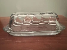Anchor Hocking Clear Glass Swirl Patter Covered Butter Dish