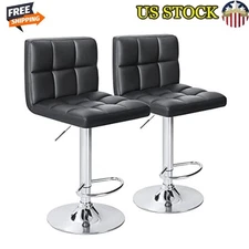 2 Pack Adjustable Swivel Barstools PU Leather Kitchen Counter Stool Set Black US