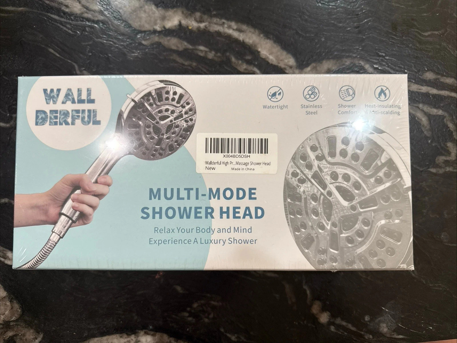 Wallderful- Multi- Mode Shower Head - Stainless Steel - Water- Tight