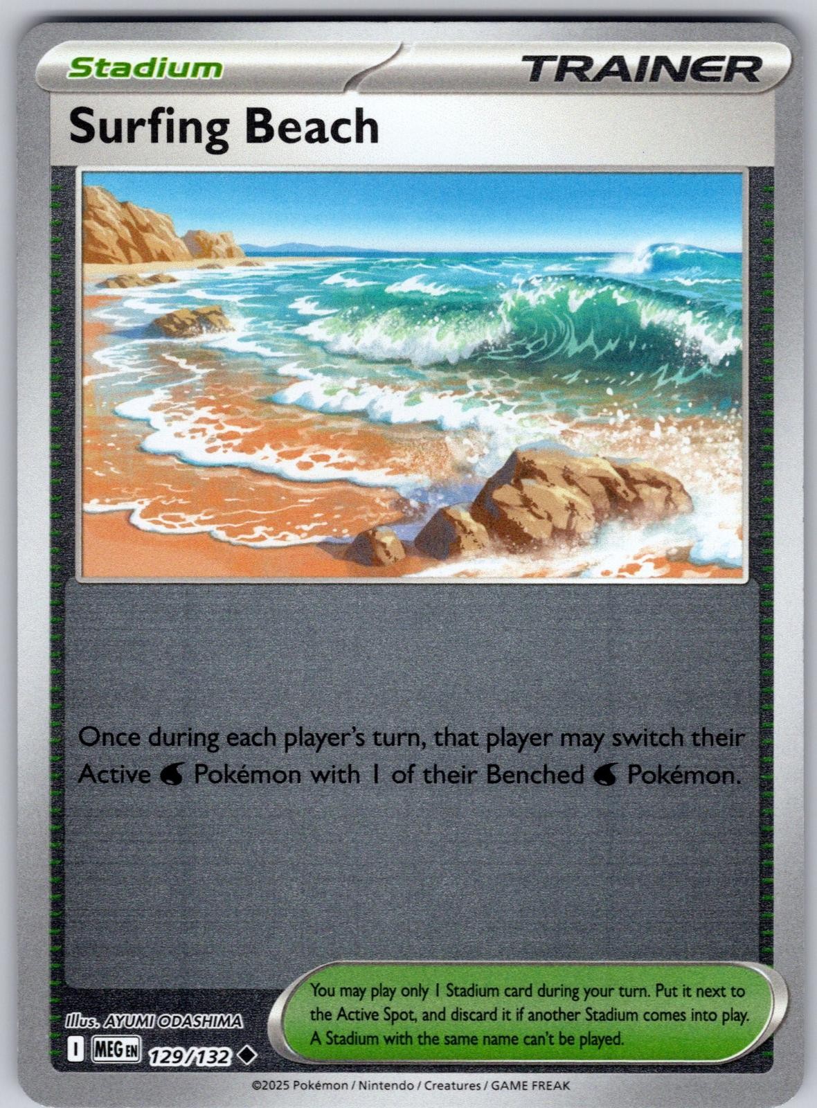 pokemon beach card - Court 263/182 - Paradox Rift - Hyper Rare - Gold Foil Discard this card if another Stadium card comes into play Surfing Beach 2025 Mega Evolution
