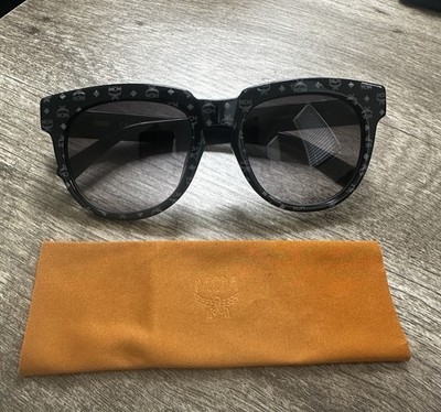 Men s MCM MCM647S Logo Print Round Style Sunglasses Black Grey Gradient Lens