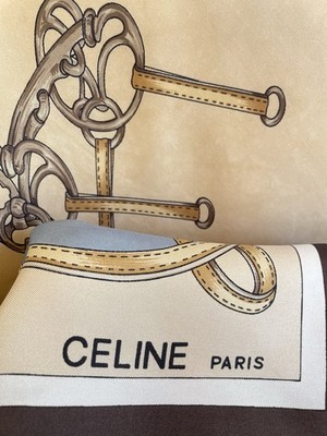 Y10# CELINE Paris Silk Scarf Equestrian Horse Bit Harness Print