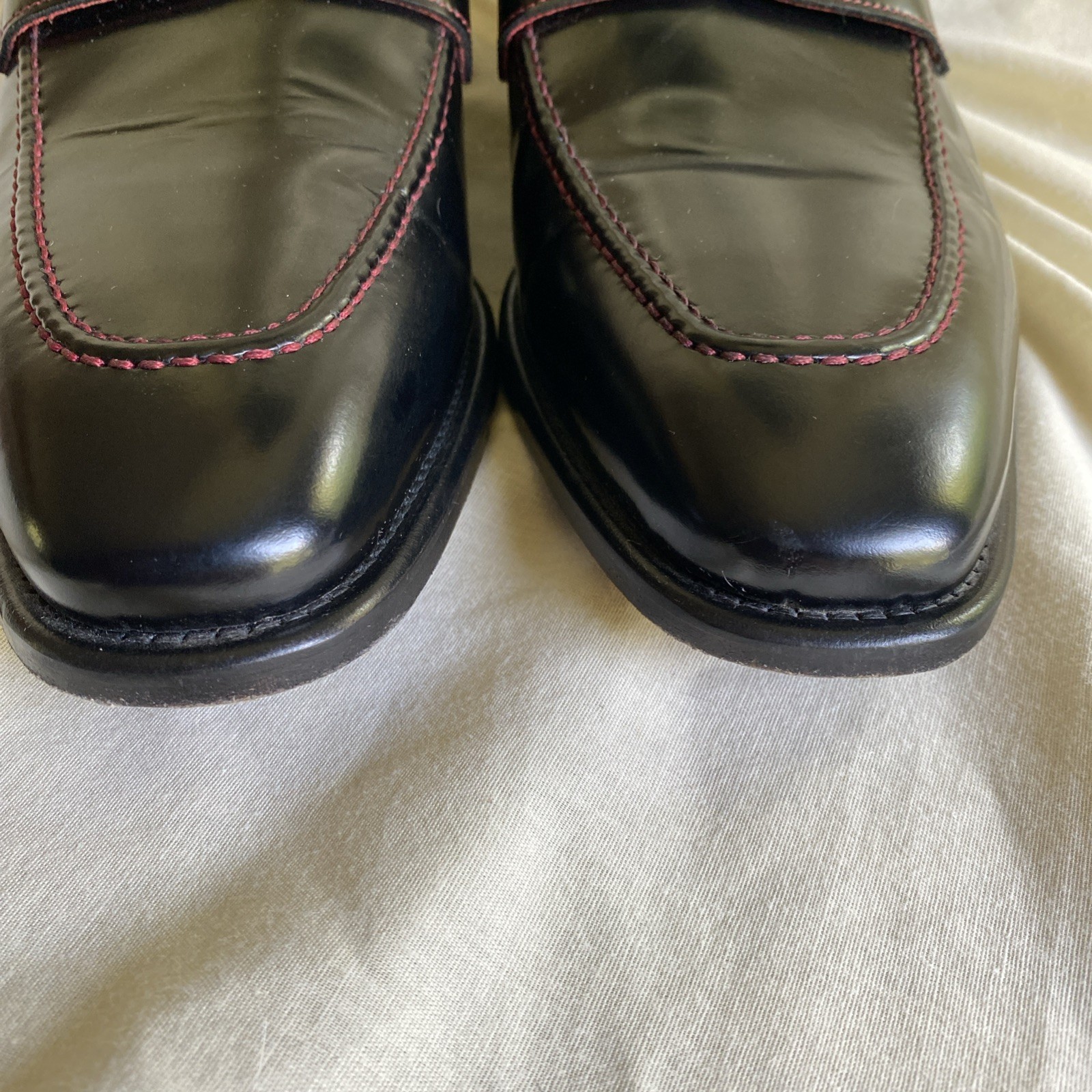 Paul Fredrick Men’s Cooper Black Penny Loafer Red Stitching Sz 12- Made in Italy