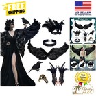 Deluxe Crow Feather Costume Accessories - Mask, Wings & Skull Ring Included