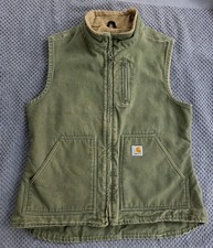 Carhartt Canvas Vest Lined Full Zip Womens Green Vest Size M WV001LOV