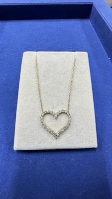 Heart Diamond Pendant Chain  Necklace 1.5 Cts, Open Heart 14k Yellow Gold