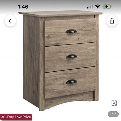 Winston Porter Cansel Farmhouse 3-Drawer Nightstand, Drifted Gray 23in
