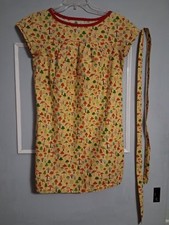 Tunic Dress Yellow w/Colorful Mushrooms & Belt Hippie Boho Festival Small
