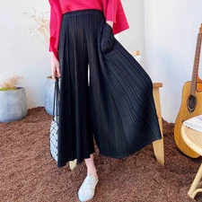 Pleats Please Issey Style Pleated Wide-Legged Trousers with Large Flares