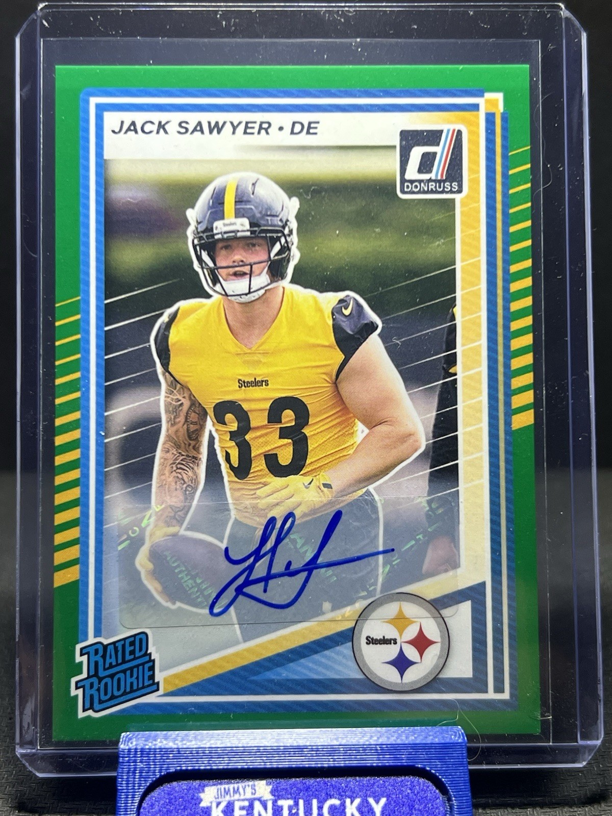 2025 Donruss Jack Sawyer Rated Rookie Green Auto - Steelers Rookie - No. 390