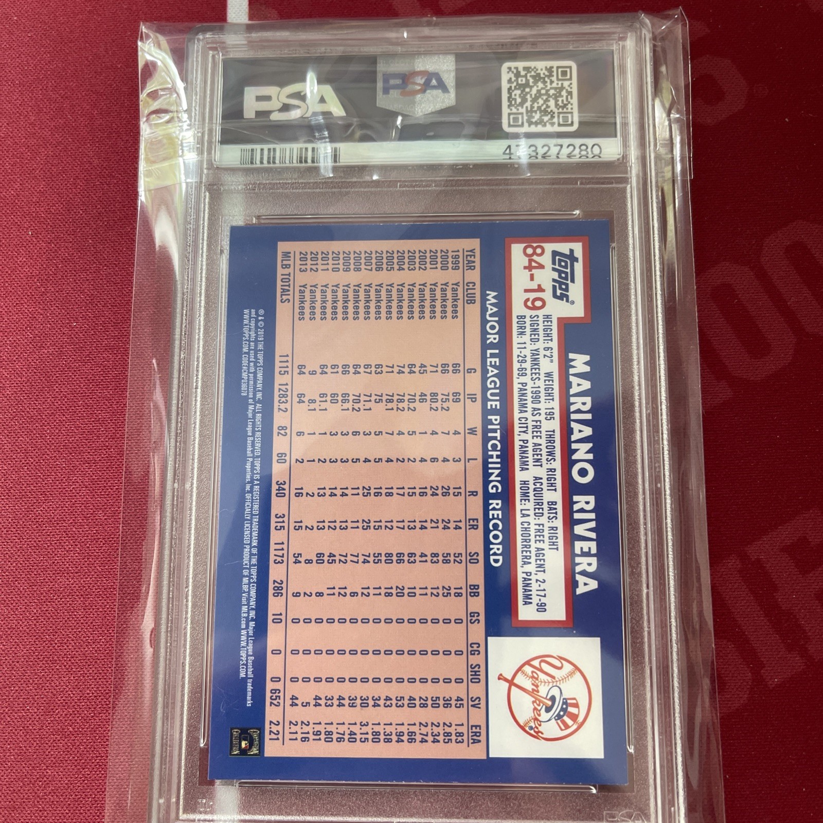 2019 TOPPS UPDATE 1984 #84-19 MARIANO RIVERA HOF PSA 10 Gem Mt New York Yankees view 2