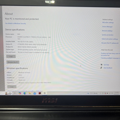 MSI GS63 7RD Stealth 15,6" Gaming Laptop, i7 7700HQ, GTX 1050, 16GB RAM, 1TB - Bild 6 von 14