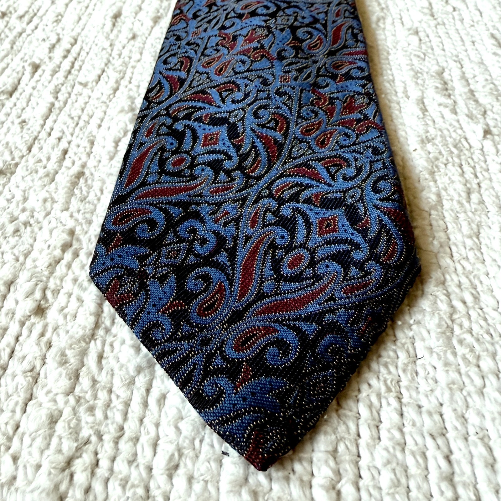 Vtg 80s 90s Polo Ralph Lauren Silk Tie Blue Red Paisley Hand Woven USA 3.25x57