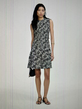 Madewell Smocked Crewneck Sleeveless Mini Dress in Black White Floral Sz 2 NU575