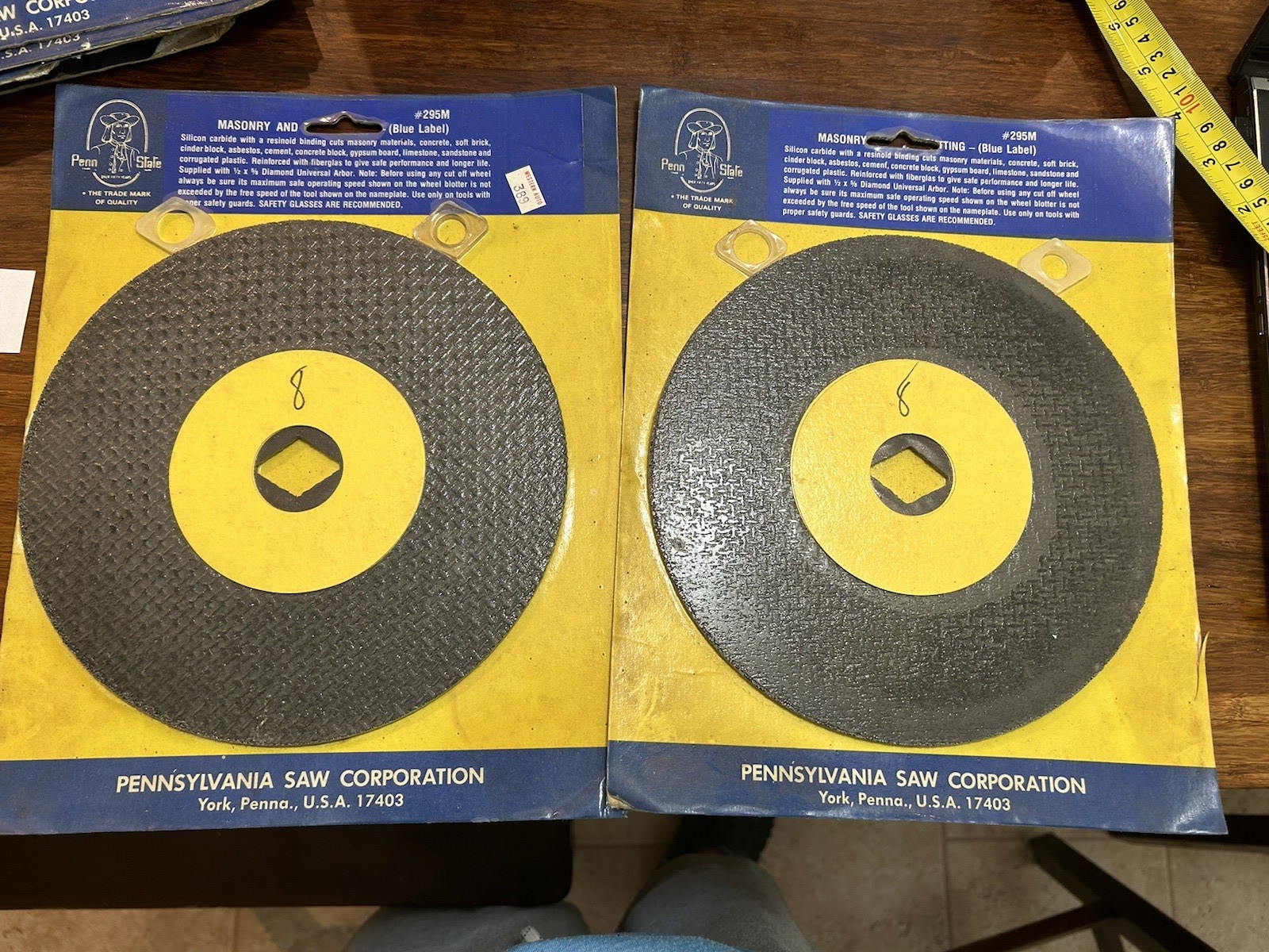 2 - 8" Masonry silicon blades vintage ..New Pennsylvania saw #295M cut off wheel
