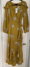 Boohoo Yellow Wrap Dress Size 16 Kavina Ruffle ShoulderWrap Front Maxi Dress