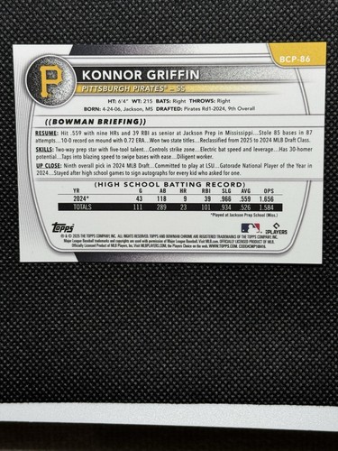 Bowman Chrome True Green Refractor 2025 BCP-86 Konnor Griffin 80/99 - Imagen 4 de 4
