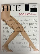 HUE So Silky Sheer NON CONTROL TOP invisable Toe Pantyhose Black size 3