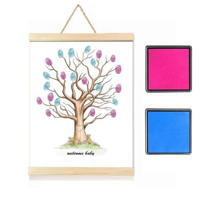 Fingerprint Tree Canvas Guest Book Gender Reveal Baby Shower 11.8x15.7in