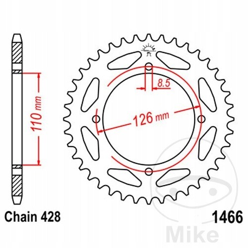 Pignon arrière JT 4656 couronne 44 dents pas 420 pour Kawasaki KX65 KLX125