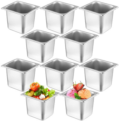 10 Pack Hotel Pans Stainless Steel Steam Table Pan Metal Food Pan Stackable Cate