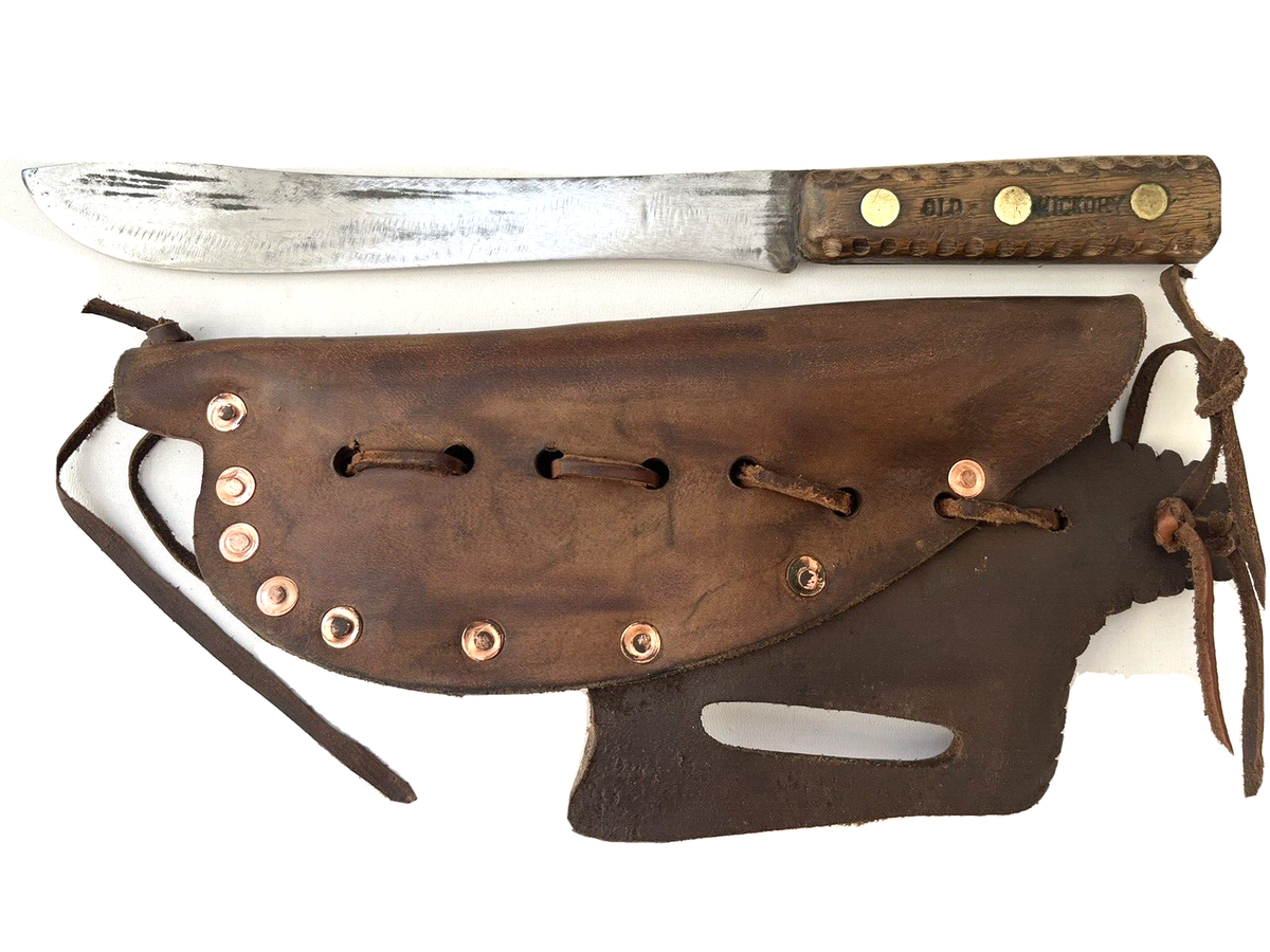 Mountain Man Old Hickory Knife w Mountain Style Sheath, Saddle