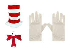 Cat in the Hat World Book Day Week Fancy Dress Costume Gloves Hat & Bow Tie Set