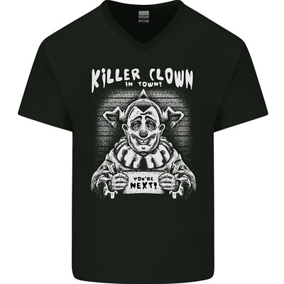 Killer Clown In Town Halloween Herren V-Ausschnitt Baumwoll T-Shirt