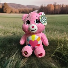 2023 Care Bears Hopeful Heart Bear Plush Pink Rainbow Heart Belly Badge NWT