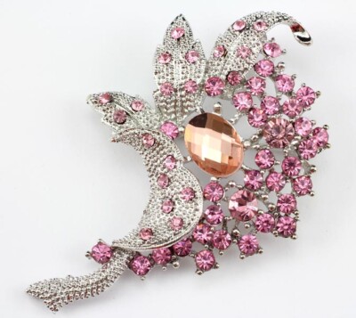 Pink Elegant Austrian Rhinestone Crystal Elegant Bridal Wedding Brooch Pin