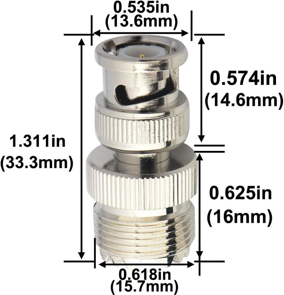 2X BNC Male Plug To UHF PL-259 SO239 Female RF Coaxial Adapter Cable Connector - Image 4 of 4