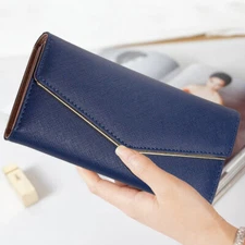 Women Trifold Leather ID Card Holder Long Wallet Clutch Billfold Checkbook Purse