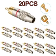 10 Pair RCA Male Plug Solder Free Gold Audio Video Adapter Phono Cable Connector
