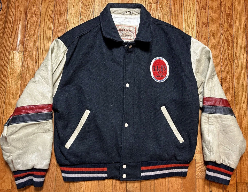 VTG Louisville Slugger Cooper Collection Worn Leather Wool Varsity Jacket Large - Image 2 of 4