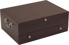 Wallace Felt Lined Flatware Storage Chest with Drawer, 15 Inch, Dark Walnut