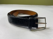 Polo Ralph Lauren Mens Black Italian Leather Croc Embossed Belt Size 38 Silver