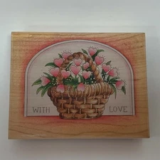 Stamps Happen Rubber Stamp 80053 Basket Hearts With Love 4 3/8" x 3 3/8" 