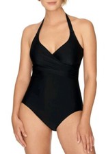 Time and Tru Women's Black Wrap One Piece Swimsuit Rich Black Small 4-6 New