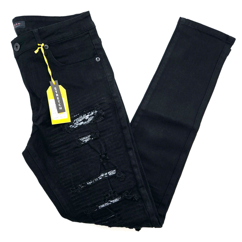 M.Society Men's 32x32 Skinny Fit Jet Black Jeans Solid Stylish Denim Premium