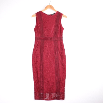 AX Paris Womens Pencil Dress Size 10 Burgundy Lace Floral Crochet Trim |  eBay UK