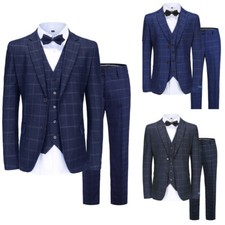 Men's Slim-Fit 3PC Windowpane Plaid Suit