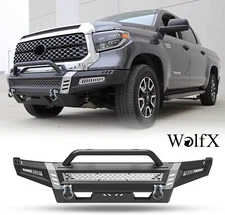 Heavy Duty Steel Front Bumper For 2014-2021 Toyota Tundra w/D-Rings+LED Lights
