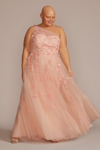 JULES AND CLEO Embroidered 3D Pink Floral One Shoulder Tulle A-Line Gown Sz  22 | eBay