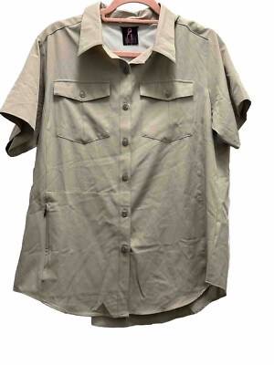 Little Donkey Andy Women's Quick Dry DryTech UPF50 Hiking S/S Khaki Button-Sz M