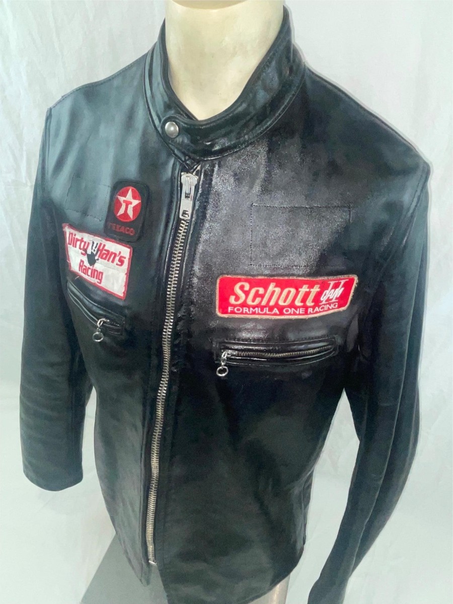 MENS LARGE SCHOTT CAFE RACER 641HH BLK HORSEHIDE LEATHER
