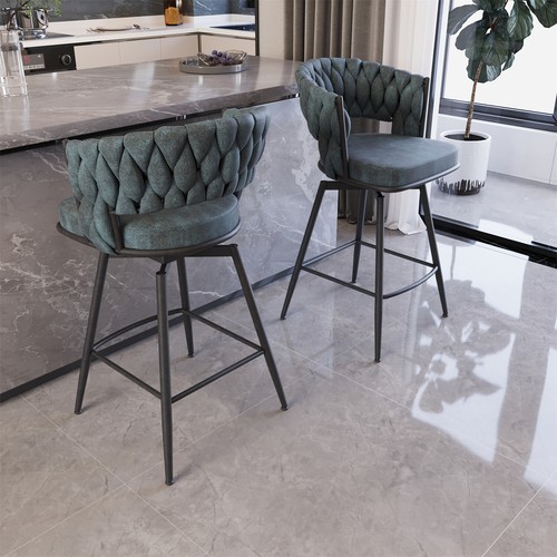 Set of 2 360° Swivel Bar Stool Counter Height Upholstered Bar Chairs for Kitchen