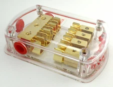 3 4-Gauge In 4 8-Gauge Out Gold Plated AGU Fuse Holder Distribution Block 240AMP